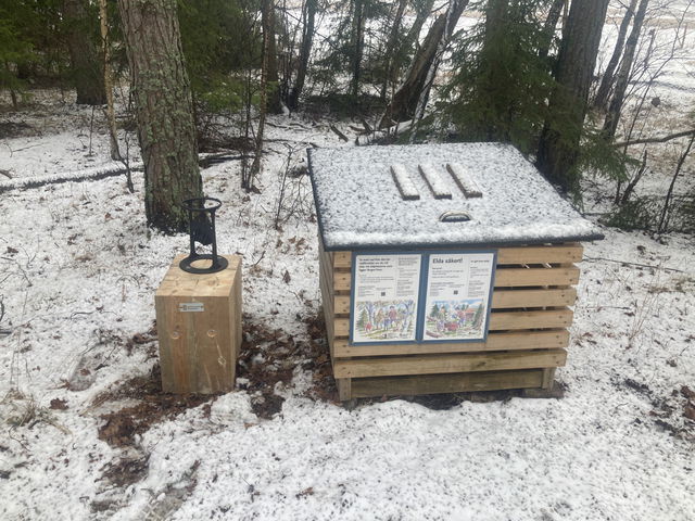 Vedförråd och huggkubbe/manuell vedklyv, Kasberget, Tullgarn