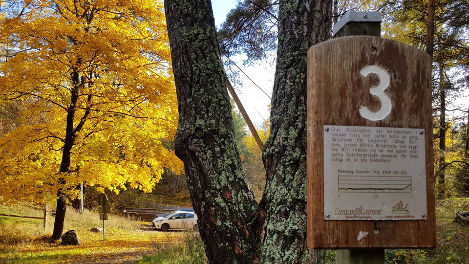 Parkering vid Lidingöloppsspåret och Sticklingegravfält. Foto Lidingö stad