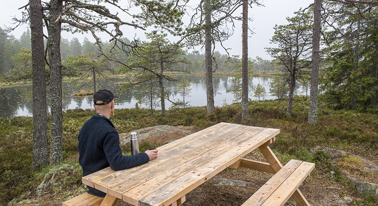 Rastplatser finns vid Baggtjärn, Råkullstjärn och Bondfugestorp. 