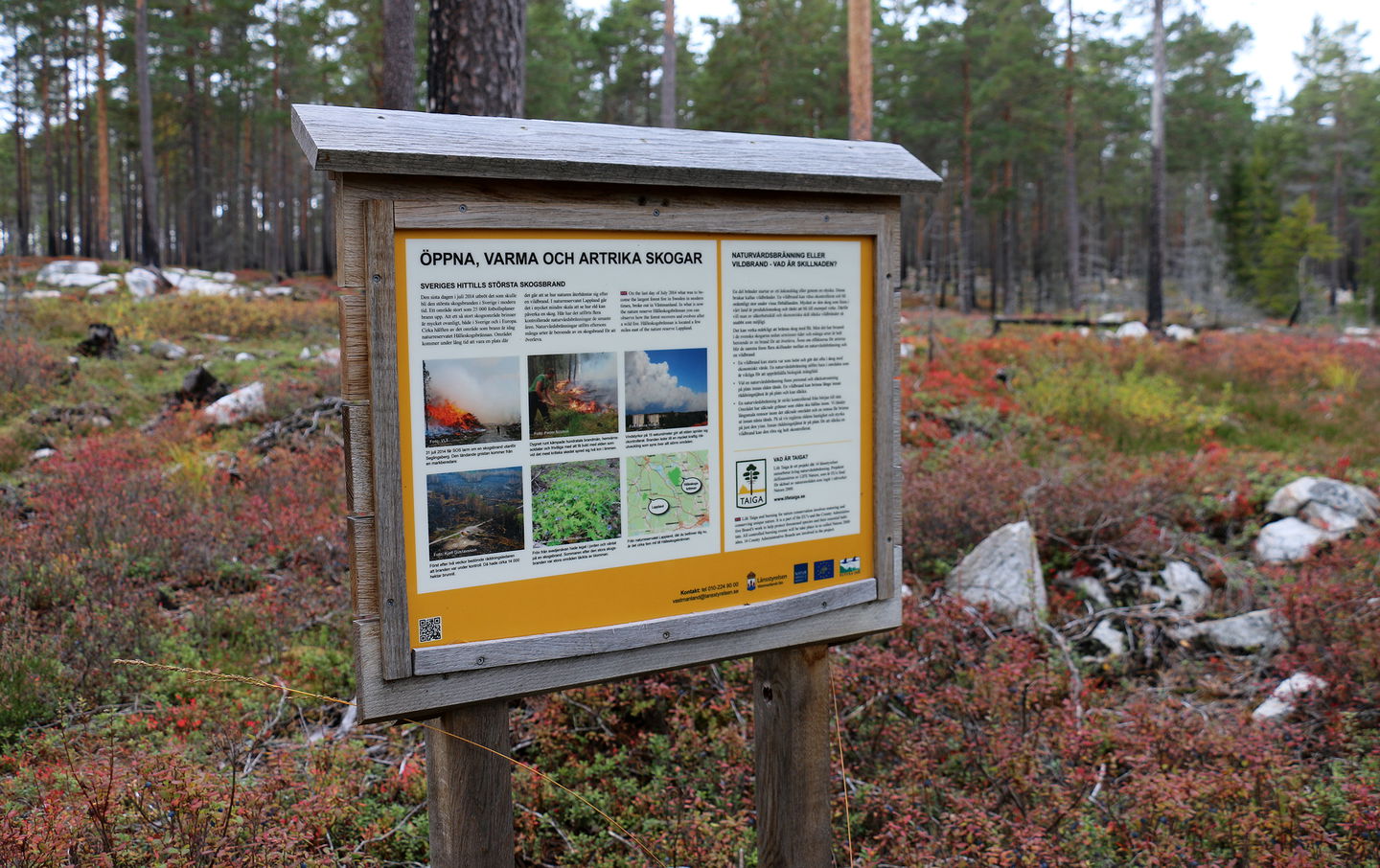 Närbild skylt om brand i skog.