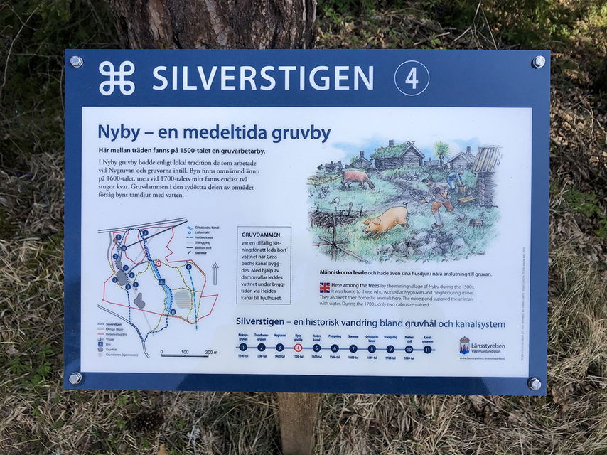 Informationstavla med text och animerade bilder.