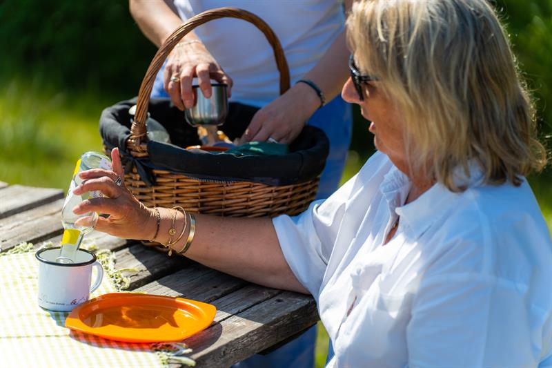 Det pakkes ut av piknik kurven