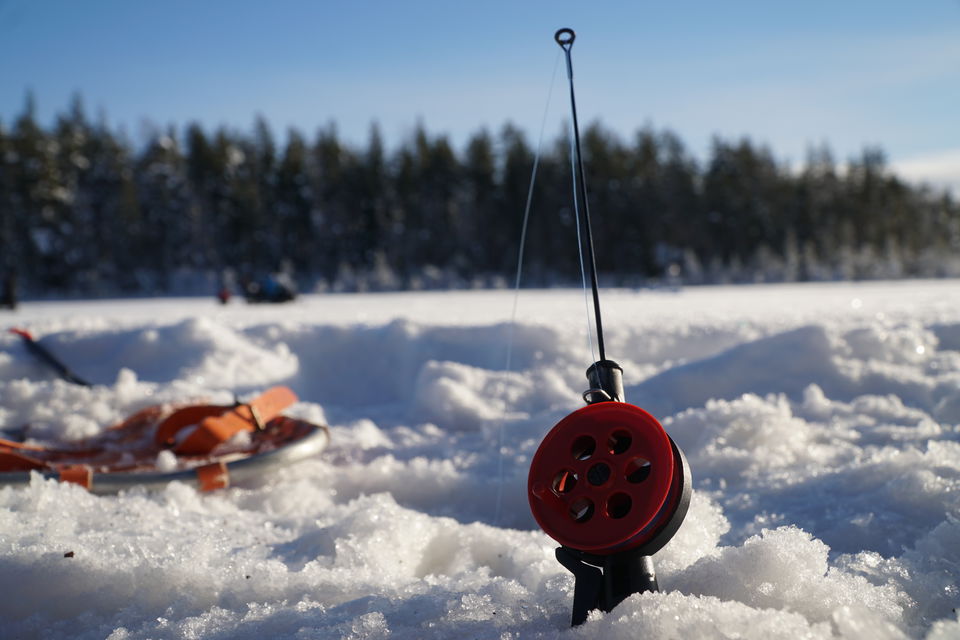 Pimpelfiske i Rivojärvi efter regnbåge