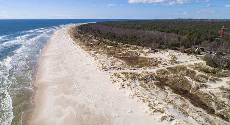 Sandhammarens breda strand sett från ovan.