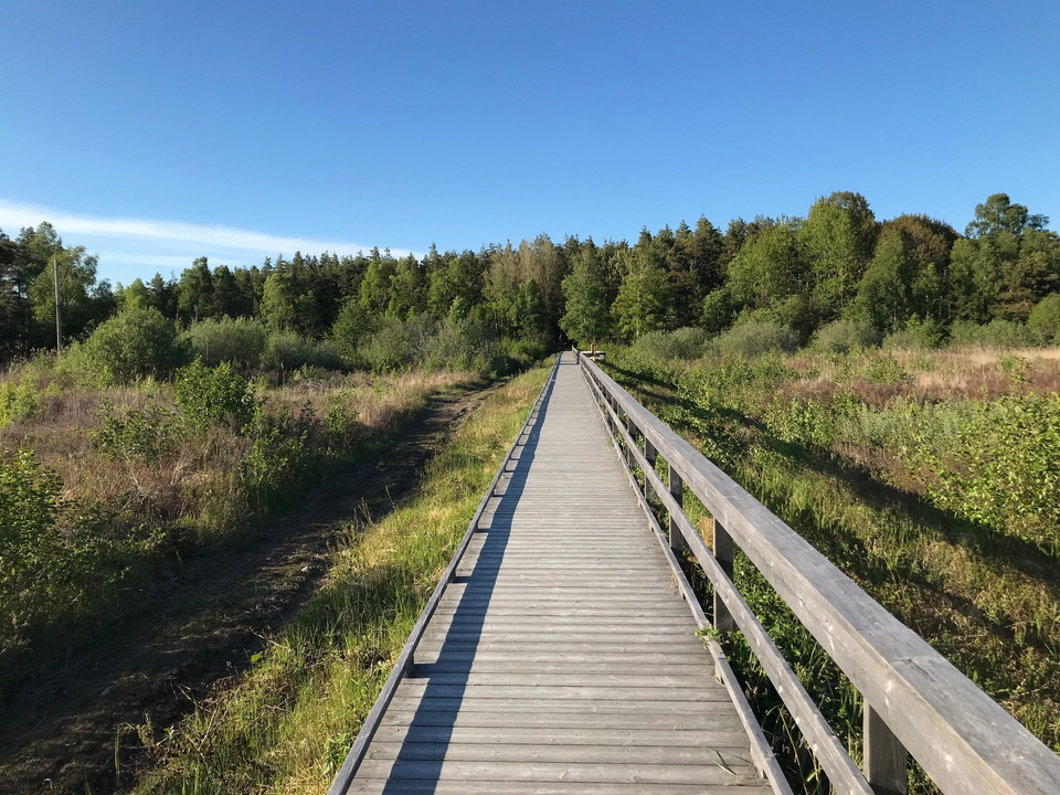 En spångbro leder besökarna ut mot Hammarö sydspets