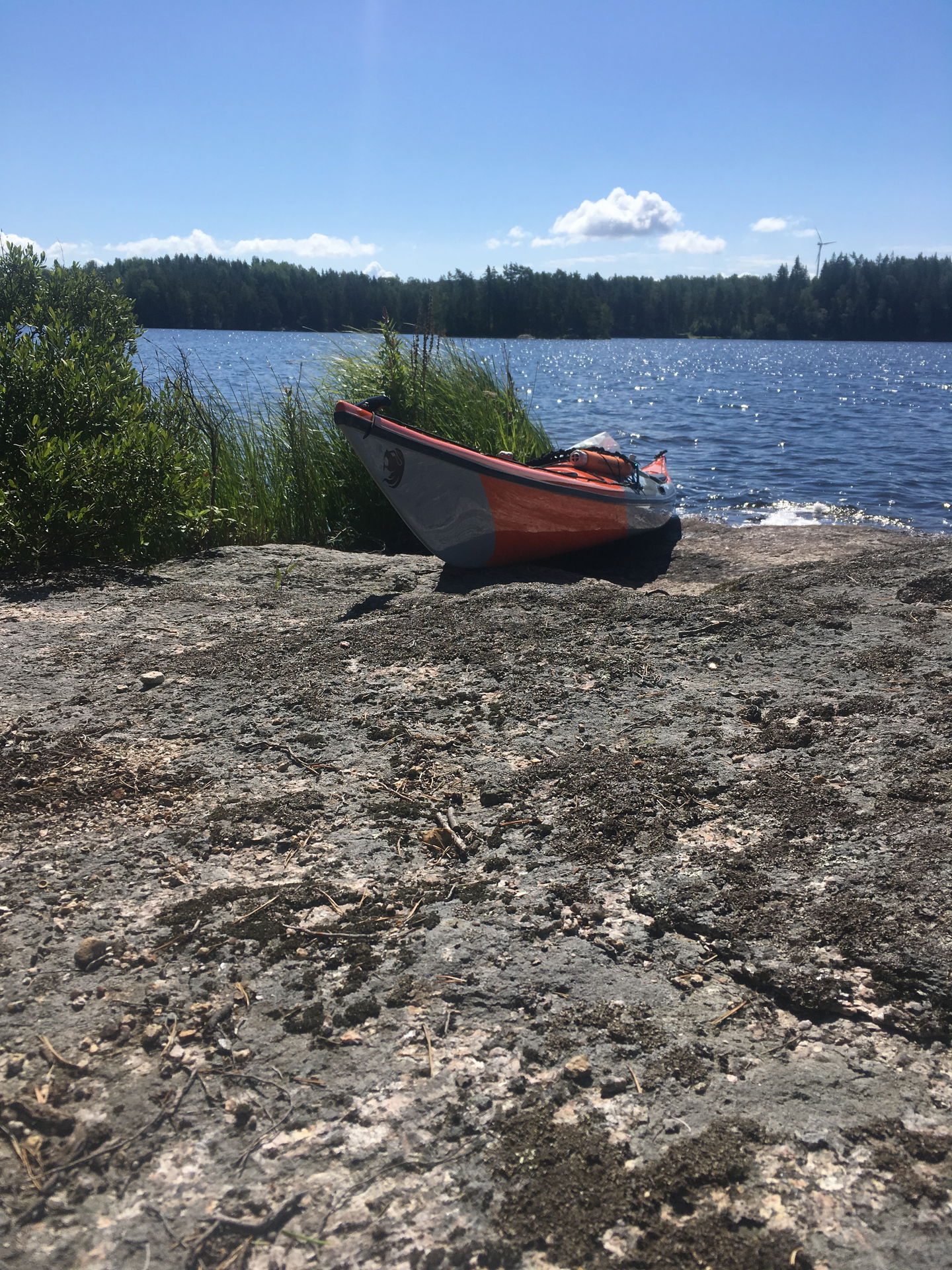 Kajak som är uppdragen på en strand