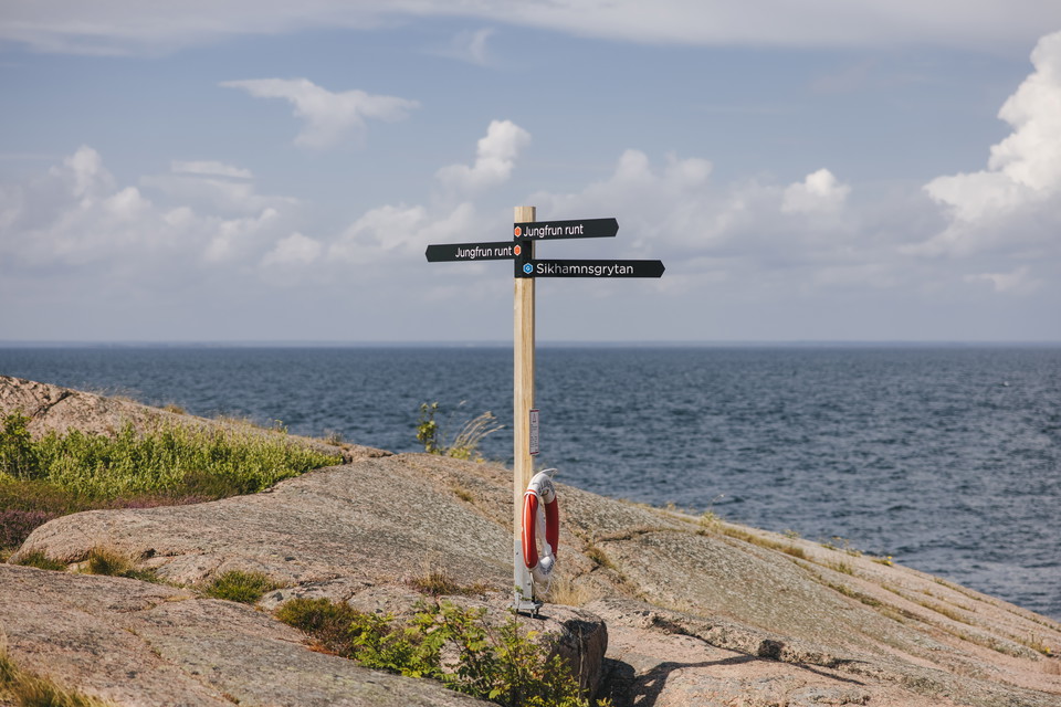 Stolpe med pilar till olika leder