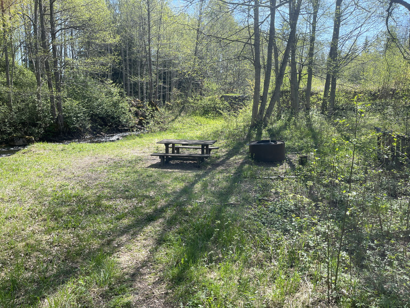 Grillplats med picknickbord och bänkar.