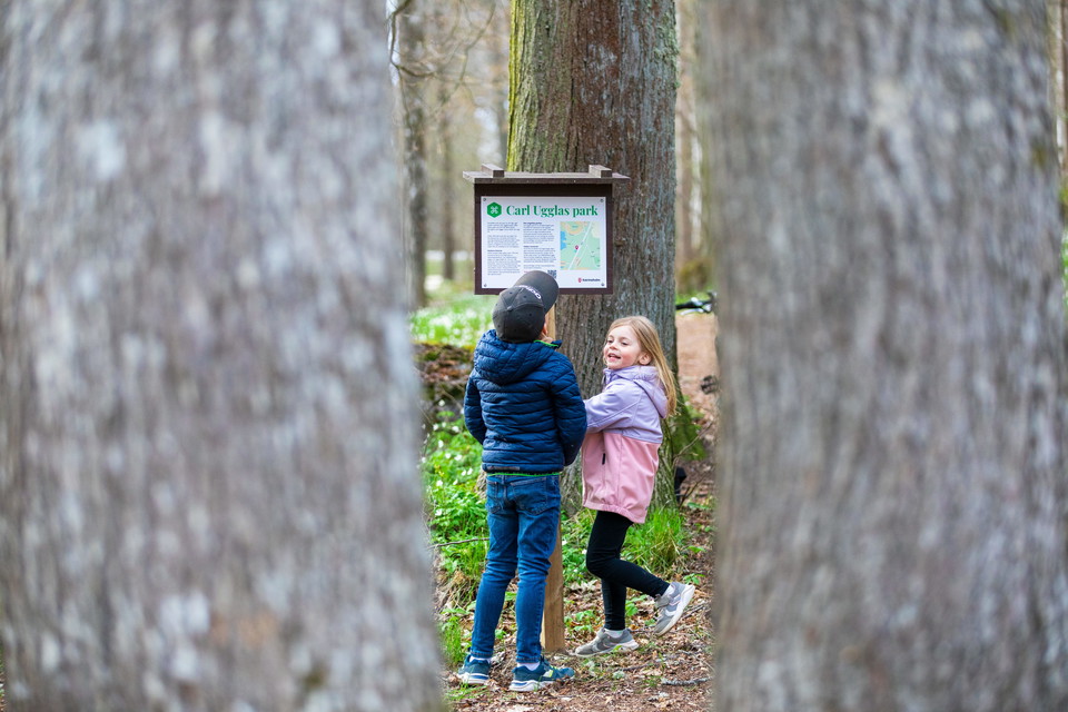 Familj vandrar i Carl ugglas park