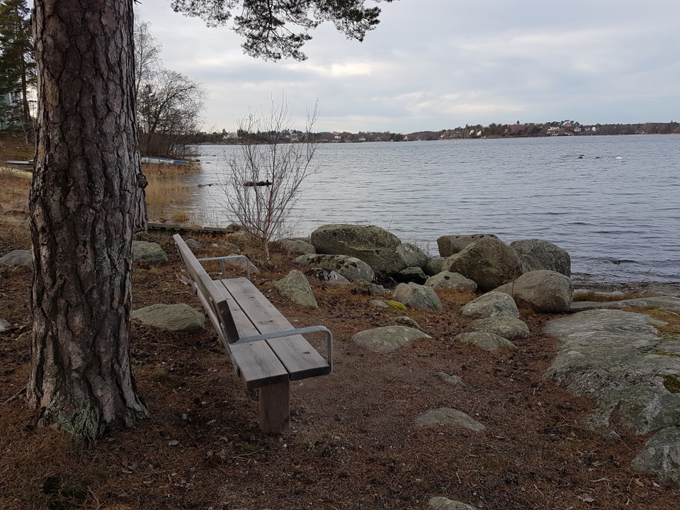 Sittbänk. Kyttingestranden. Foto Lidingö stad.