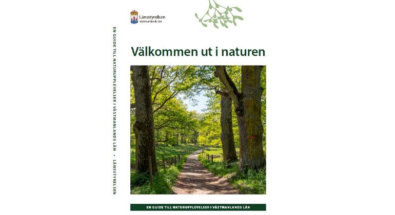 Bokomslag med text "välkommen ut i naturen". Bild på en grusväg kantad av gröna träd.