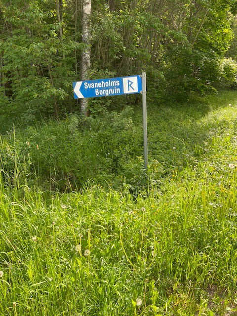 Vägskylt som visar vägen till Kilarpsjön och Svenholms borgruin