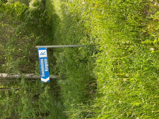 Vägskylt som visar vägen till Kilarpsjön och Svenholms borgruin