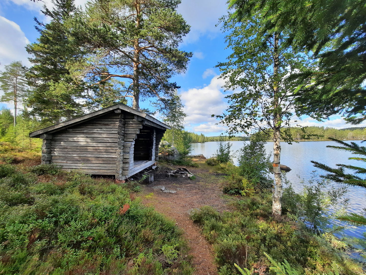 Vindskydd som ligger precis intill vandringsleden och Aborrtjärn.