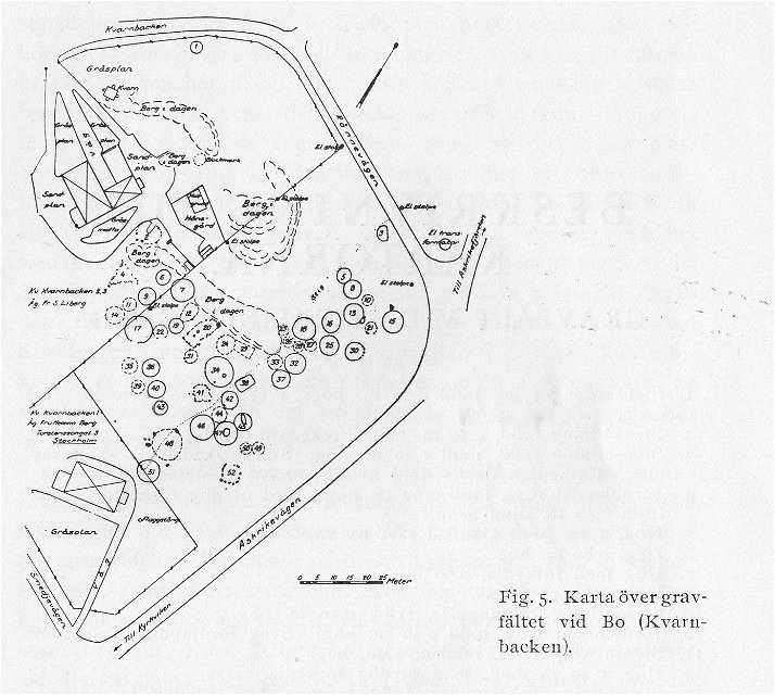 Karta över Bo - Askrike gravfält. JE Anderbjörck 1936.