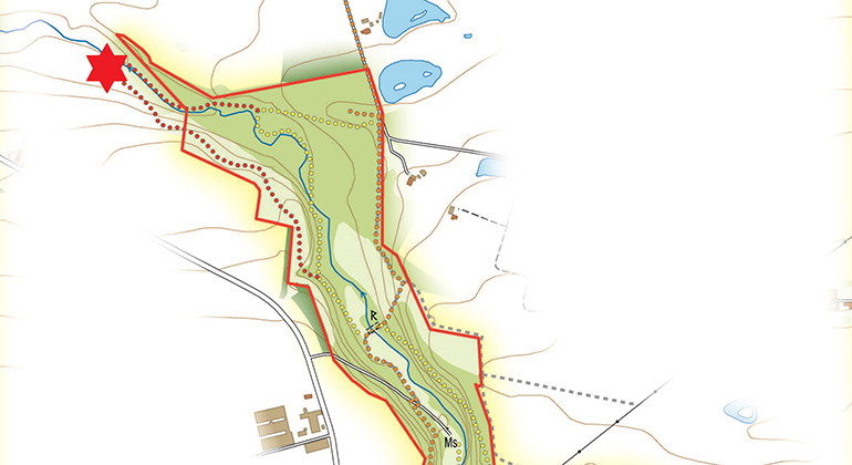 Bron som vandaliserades i juli. Osäkerhet kring framkomlighet röd led.