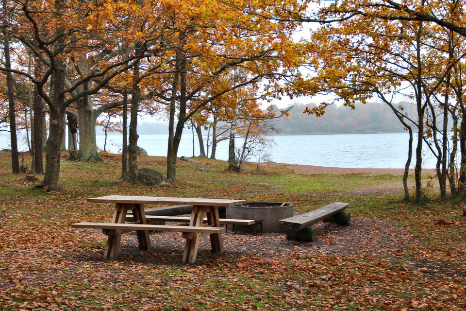 Grillplats vid badplats, höst