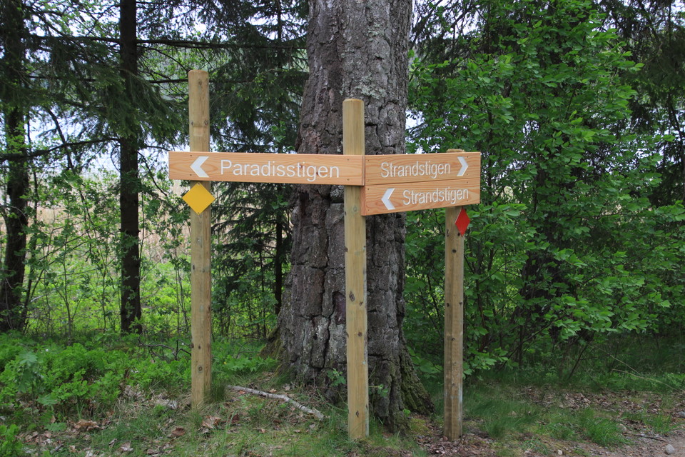 Vägvisare, ledmarkering och stigkartor visar vägen.