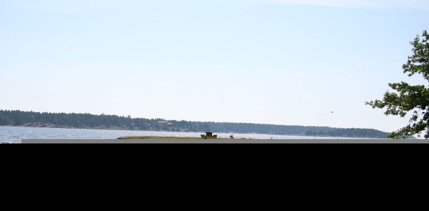 Sjö, brygga, människor som badar.