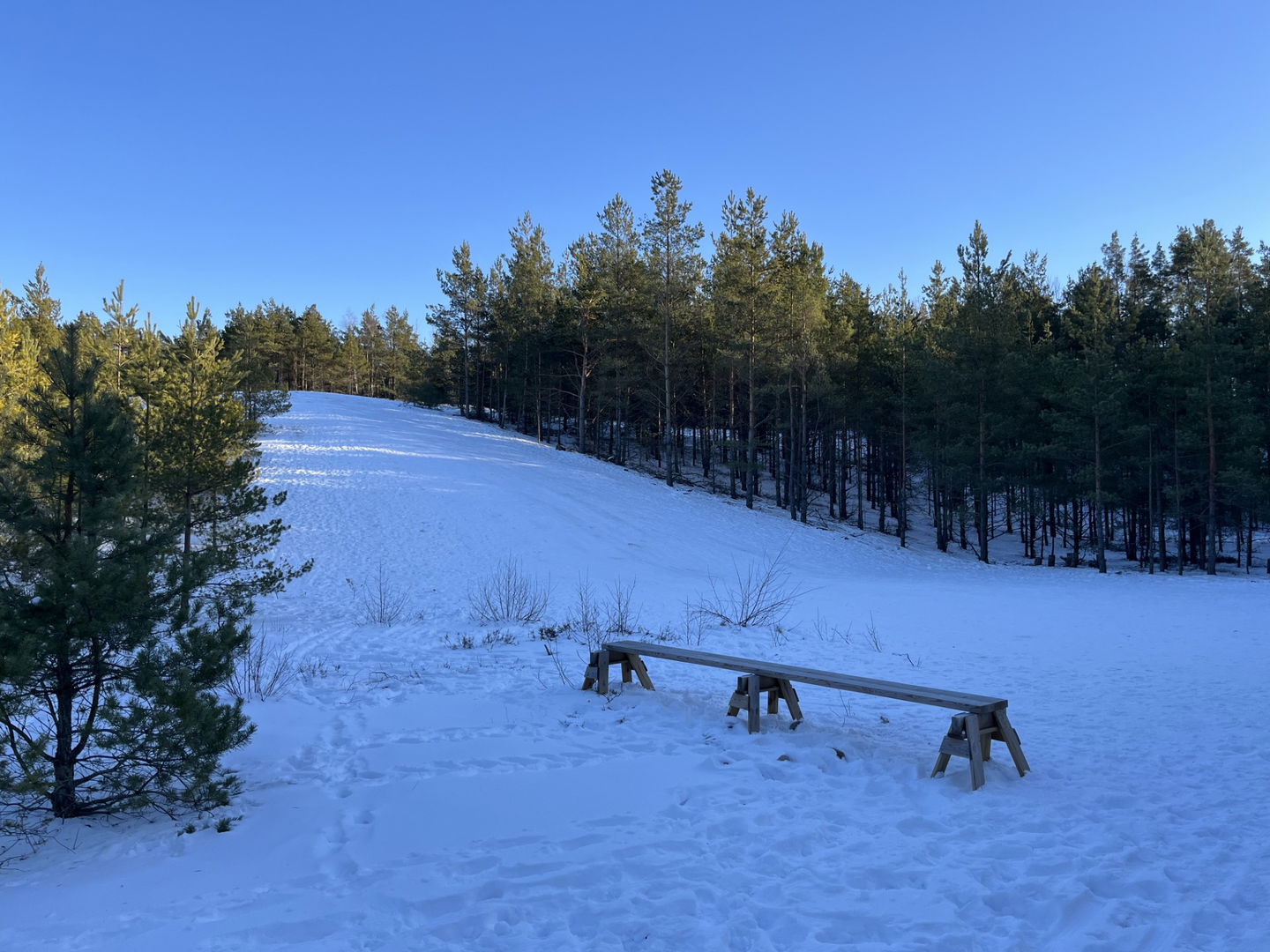 Pulkabacke, sittbänk vinter