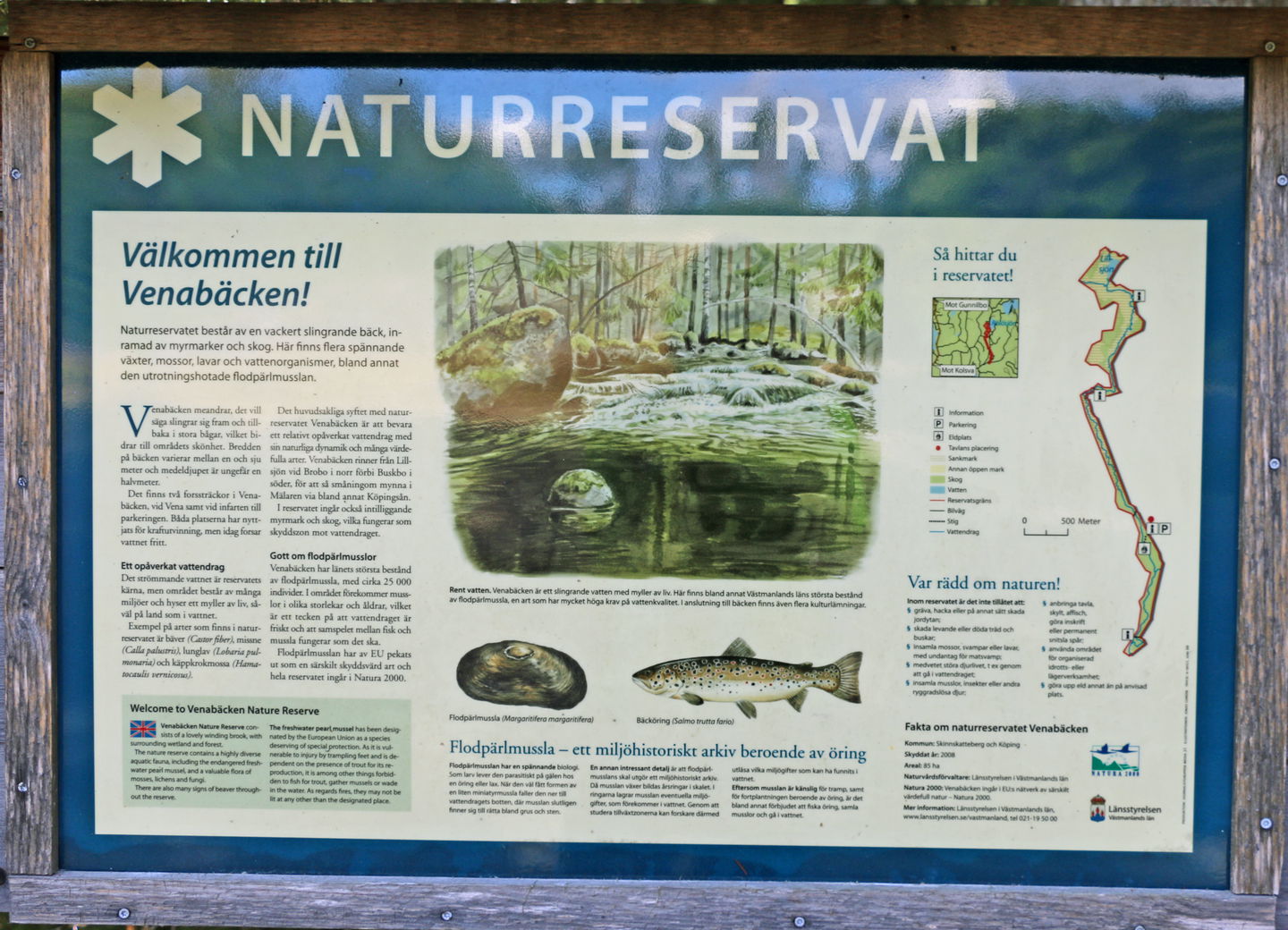 Informationstavla över naturreservatet.
