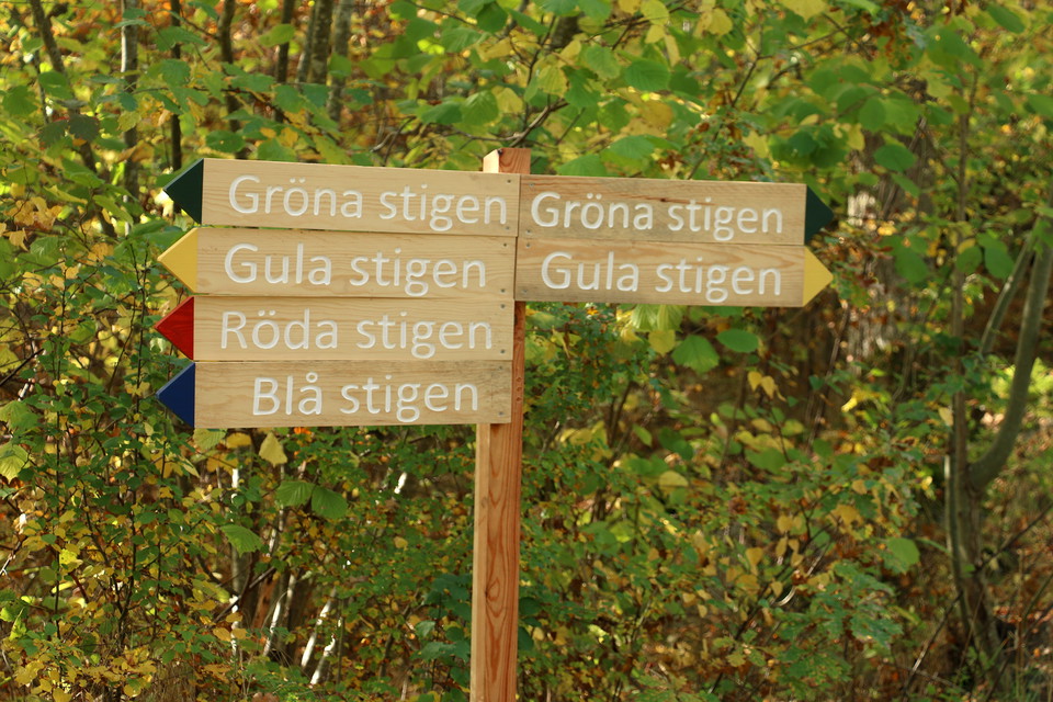 Stigmarkeringar i gult, grönt, rött och blått.