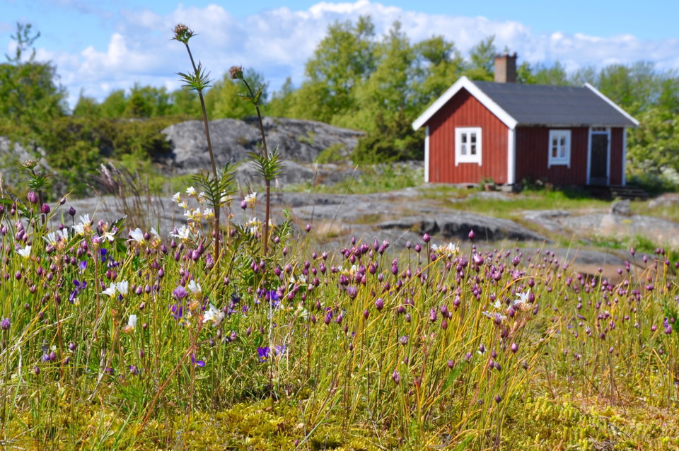 Övernattningsboden i bakgrunden. 