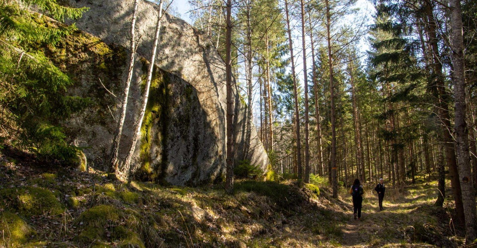 Etapp Fridhemsrundan i Norrköping.
Skogsstig med bergig natur.