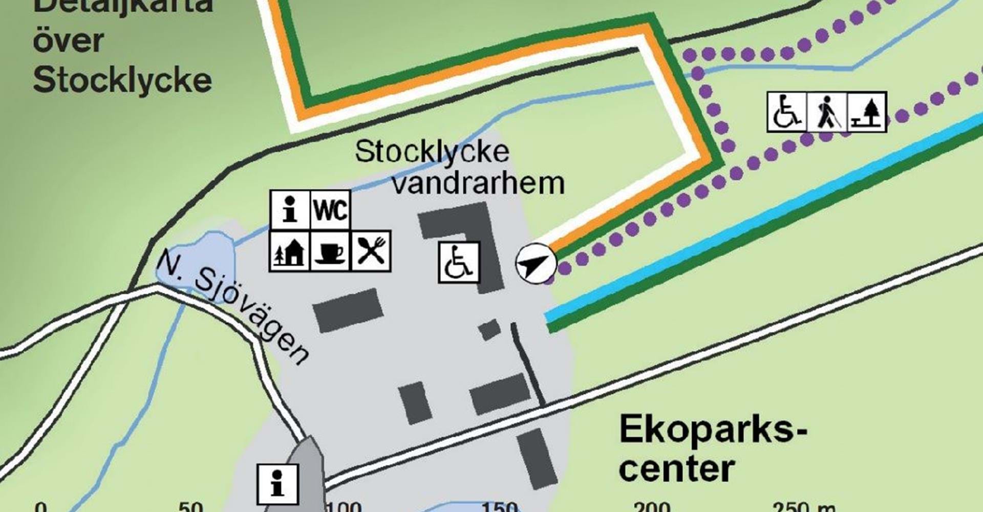 Detaljkarta Stocklycke. 
etapp: Omberg runt, Signaturleden.  
Ödeshög. 