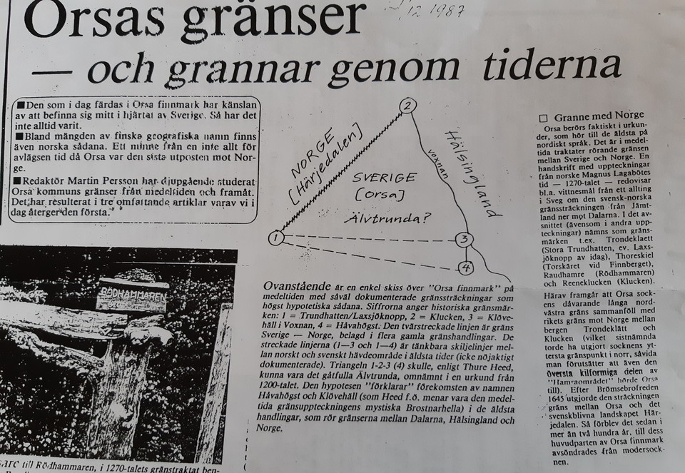 Artikel från Mora tidning av redaktören Martin Persson 1987 om Klucken och gamla gränser