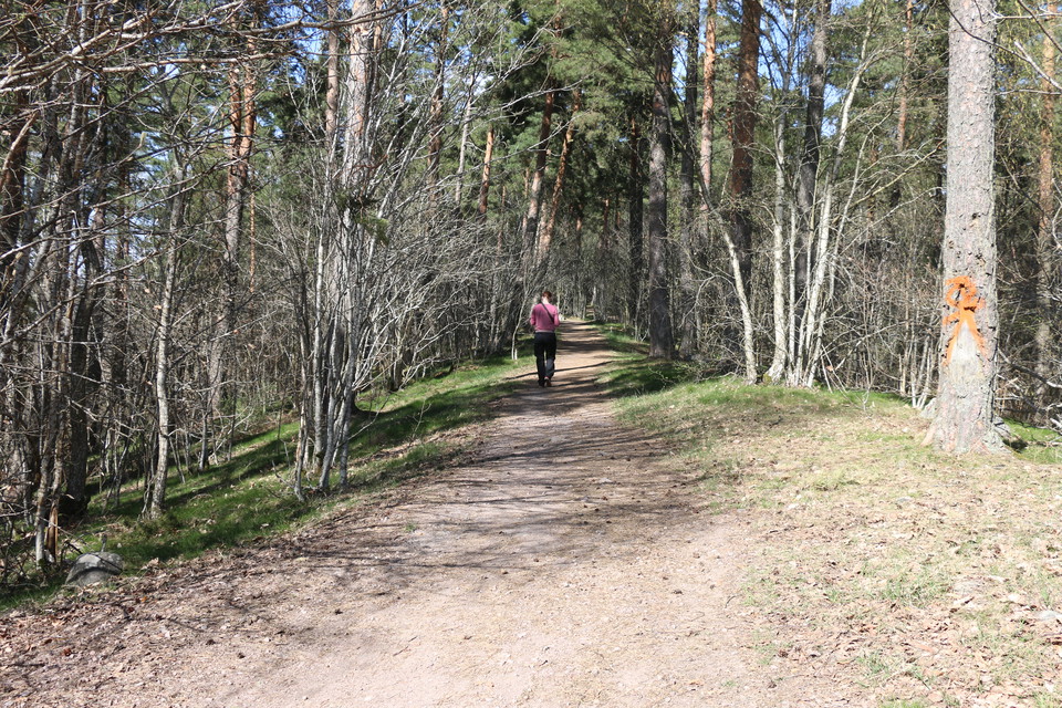 En person går på en stig.