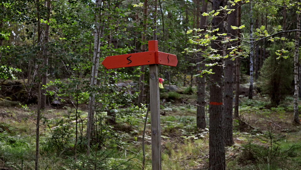 Följ orangea markeringar längs med Sörmlandsleden