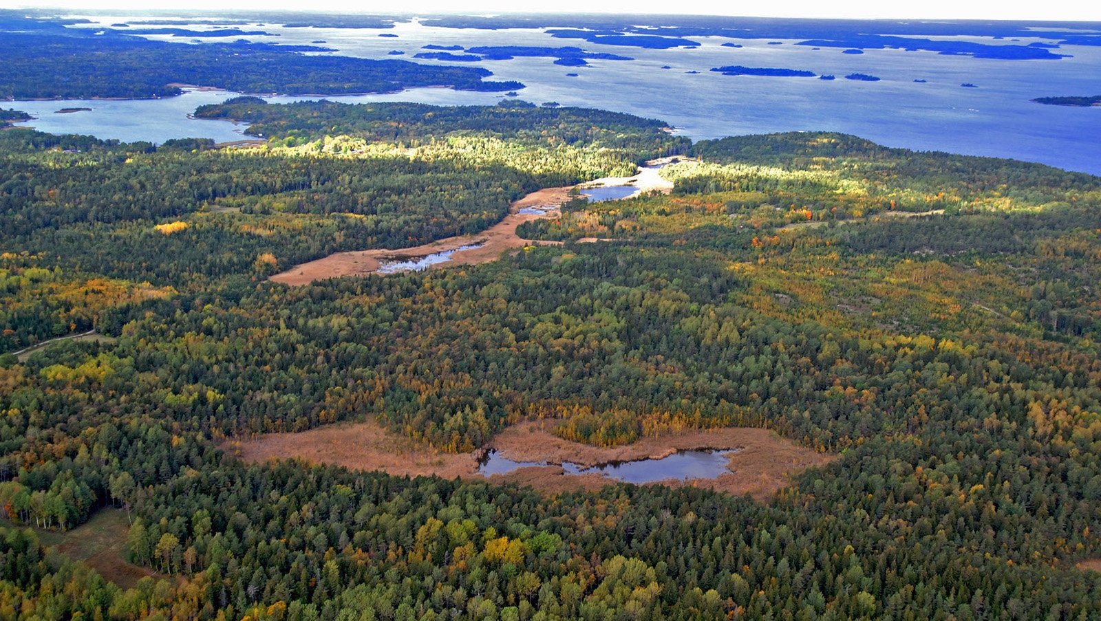 Flygbild över Häverö-Bergby naturreservat. 