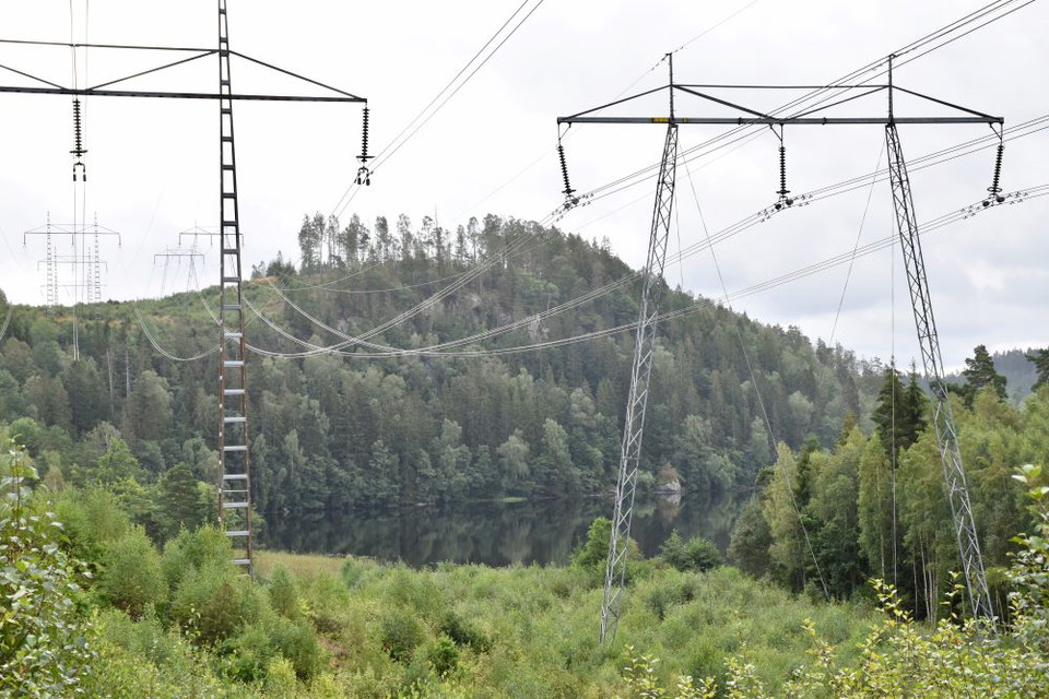 Utsikt från kraftledningsgatan på Brännaredsleden ner mot Tolken.