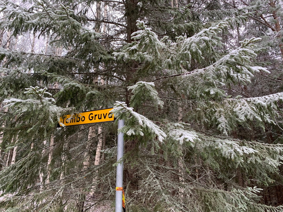 Skylt Tombo gruva vändplanen