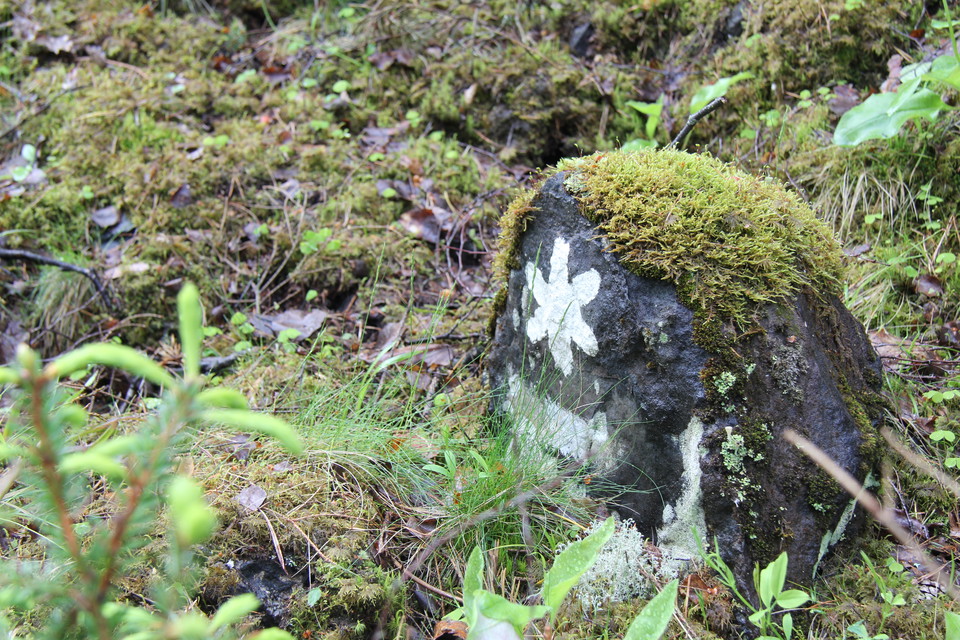 Vit målning på sten.
