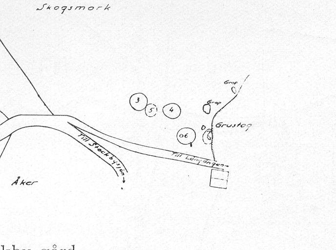 Karta över Stockby gravfält. JE Anderbjörck 1936.