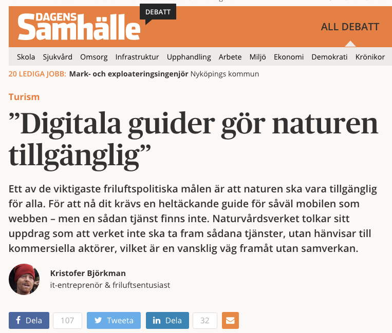 Naturvårdsverket och Naturkartan debatterar samverkan i Dagens Samhälle
