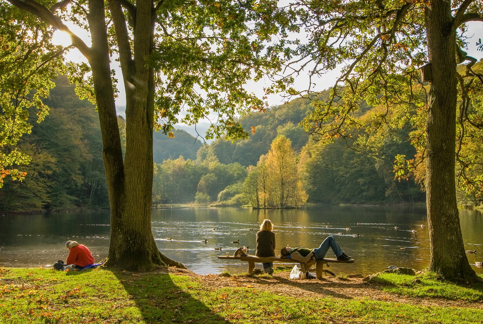 Personer som vilar vid Skäralidsdammen
