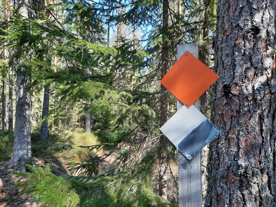 Följ de svart/vita markeringarna för Bergsborundan