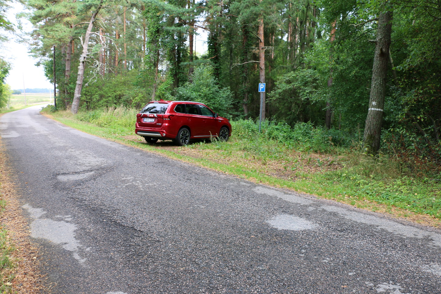 Parkerad bil intill väg.