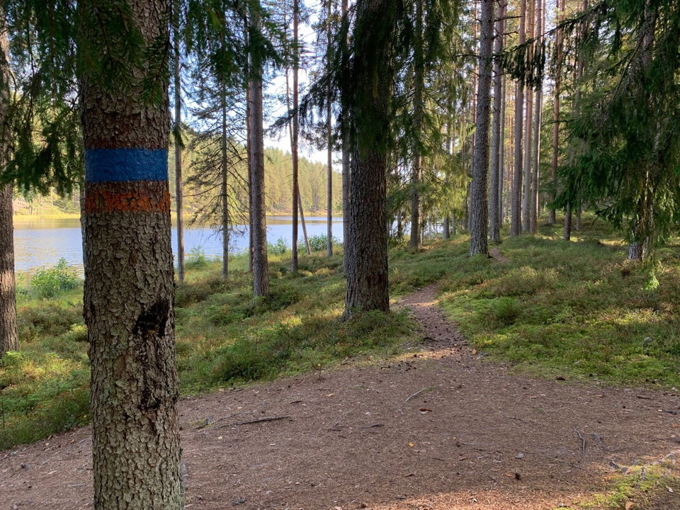 Ledmarkeringar blå led runt Rågåstjärn