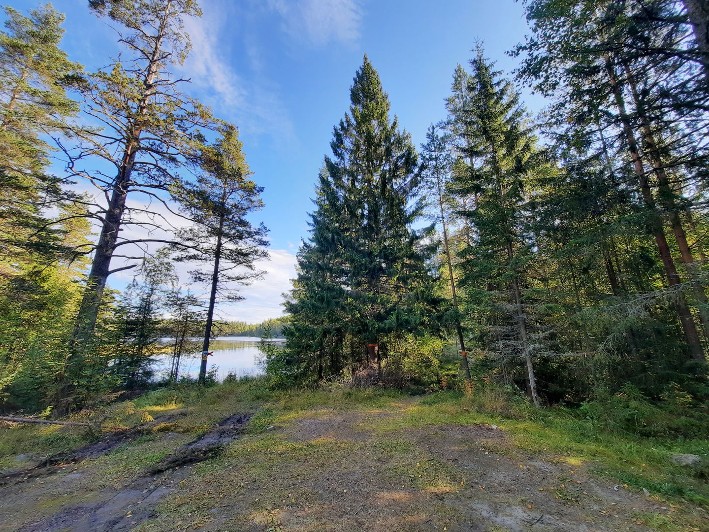 Parkeringsyta vid södra änden av sjön Trehörningen. 