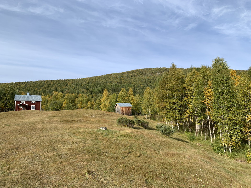 Slåttermarker framför stora stugan i Aivak. Foto: Frida Björkelid.