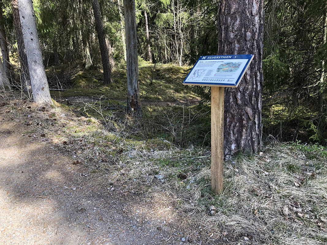 Informationstavla vid grusad stig.
