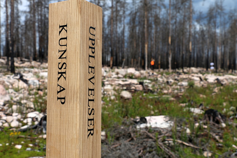 Stolpe med orden kunskap och upplevelse skriven på sidorna.