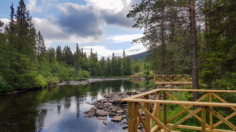 Två anpassade fiskeplatser vid rinnande å