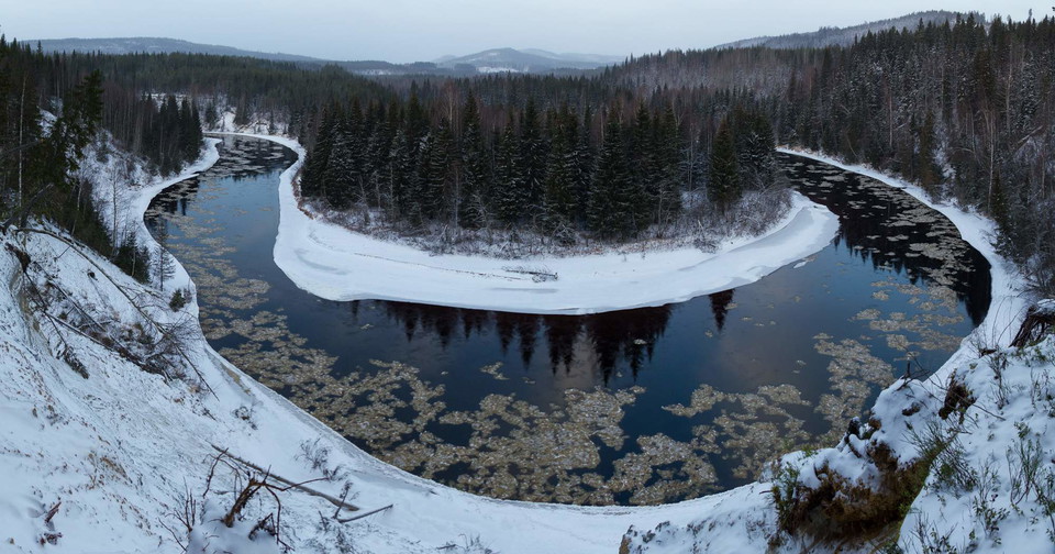 Lögdeälven winds its way through the forest.