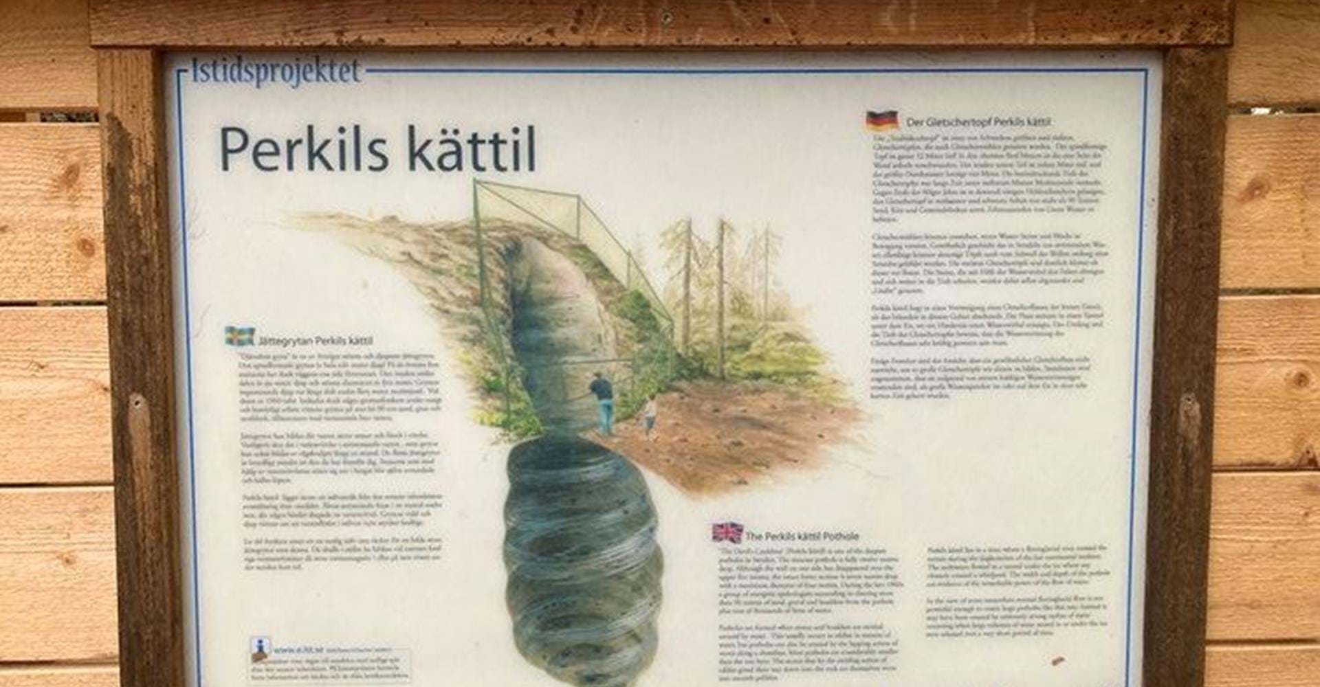 Informationstavla om Perkils kättil.
Etapp: Tjällmoslingan.
Motala