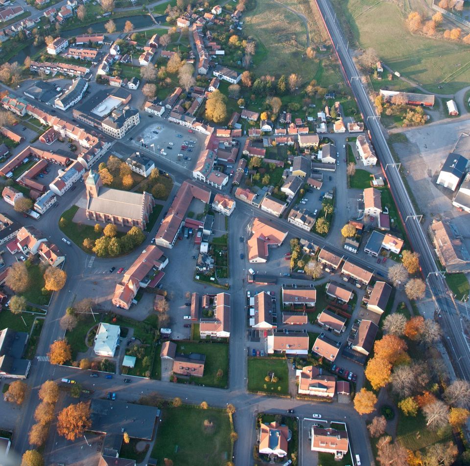 Skänninge sett från ovan, fotograferat från flygplan
